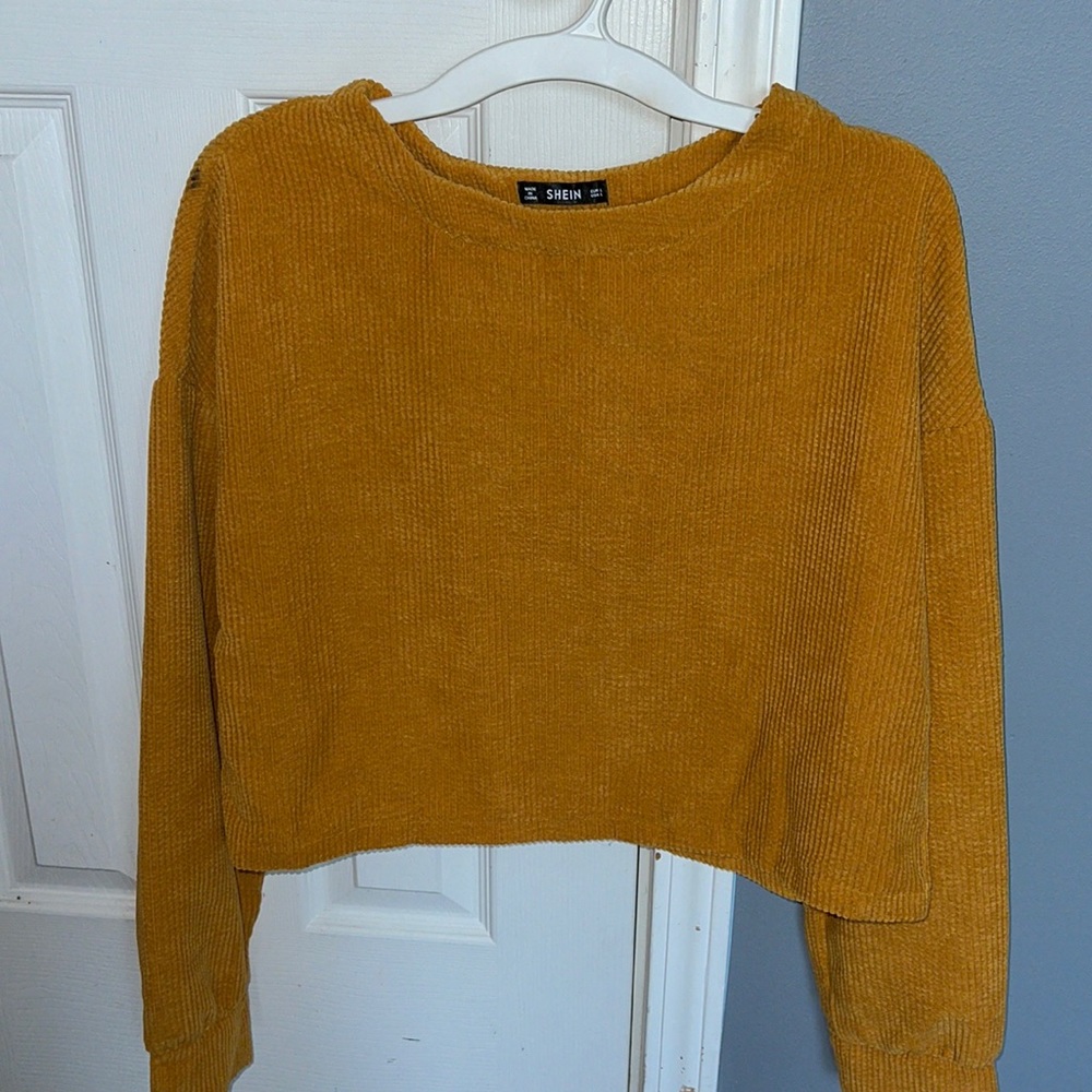 Yellow ribbed crop long sleeve